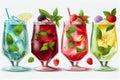 Multicolored Summer Drinks Mojito Lemonade