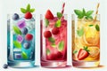 Multicolored Summer Drinks Mojito Lemonade