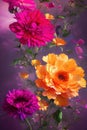 Multicolored summer flowers background with vivid intense colors. Generative Ai