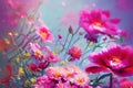 Multicolored summer flowers background with vivid intense colors. Generative Ai