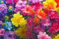 Multicolored summer flowers background with vivid intense colors. Generative Ai