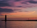 Multicolored sunset behind Muskegon Michigan lighthouse