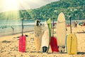 Multicolored surfboards at Kata Beach in Phuket Island