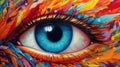 Multicolored surreal illustration of a woman close eye. Generative AI.