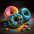 Multicolored sweet donuts. Generative AI