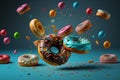 Multicolored sweet donuts, Generative AI