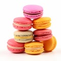 Multicolored sweet macarons isolated on white background