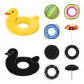 Multicolored swimming circle cartoon,black icons in set collection for design. Different lifebuoys vector symbol stock