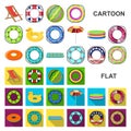 Multicolored swimming circle cartoon icons in set collection for design. Different lifebuoys vector symbol stock web