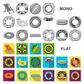 Multicolored swimming circle flat icons in set collection for design. Different lifebuoys vector symbol stock web Royalty Free Stock Photo