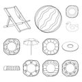 Multicolored swimming circle outline icons in set collection for design. Different lifebuoys vector symbol stock web