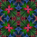 Multicolored symmetrical fractal pattern in stained-glass window