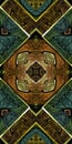 Multicolored symmetrical geometric pattern in stained glass style. You can use it for invitations, notebook covers, phone cases,