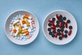 Multicolored tablets and pills