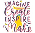 Multicolored text Imagine Create Inspire Make. Colored doodle and lettering