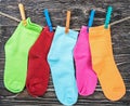 Multicolored textile socks hanging Royalty Free Stock Photo