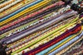 Multicolored textiles on the counter Royalty Free Stock Photo