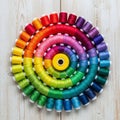 Of multicolored thread are arranged in a concentric circular pattern on Royalty Free Stock Photo