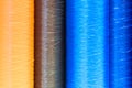 Multicolored threads with coils. close up