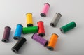 Multicolored threads, scissors and ruler. Royalty Free Stock Photo