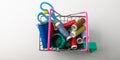 Multicolored threads, scissors and ruler. Royalty Free Stock Photo