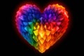 Multicolored three-dimensional heart of geometric shapes on black background