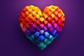 Multicolored three-dimensional heart of geometric shapes on dark background