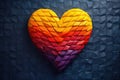 Multicolored three-dimensional heart of geometric shapes on dark background