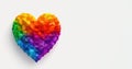 Multicolored three-dimensional heart of geometric shapes on white background