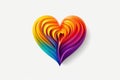 Multicolored three-dimensional heart of geometric shapes on white background