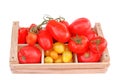 Multicolored Tomatoes in Wooden Box