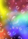 Multicolored transparent bubbles on a background of multi-colored transparent smoke Royalty Free Stock Photo