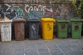 Multicolored trash containers for sorting garbage in the city near Royalty Free Stock Photo