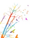 Multicolored silhouette of trees with flying birds . Vector illustration Royalty Free Stock Photo