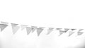 Multicolored triangular flags hang on a string and flutter in the wind against a cloudy cloudy sky Royalty Free Stock Photo