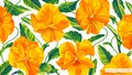 Botanical background with realistic yellow flowers of Pansies, Viola. Royalty Free Stock Photo