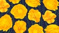 Horizontal background with bright yellow vector flowers. Buttercups and pansies on a dark background.