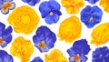 Floral vector background in yellow and blue tones. Realistic plants, drawn by hand. Royalty Free Stock Photo
