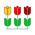 Multicolored tulips. Icons set. Vector illustration