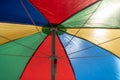 Multicolored umbrella open to the sun. Bottom view on the inside Royalty Free Stock Photo