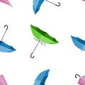 Multicolored umbrellas pattern open, closed and broken by the wind