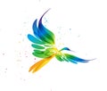Multicolored vector stylized bird art in flight on a white background Royalty Free Stock Photo