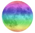 Multicolored Big moon on black sky without stars at midnight on