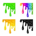 Multicolored viscous slimes set on a white background. Bright flowing liquids oil, honey. Vector cartoon illustration.