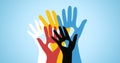 Multicolored volunteers hands with heart shaped Royalty Free Stock Photo
