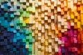 Multicolored wall made up of blocks of different sizes and colors. Generative AI