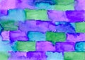 Watercolor paint abstract multicolored background. turquoise, green, blue and purple Spots and splashes brick and stone Royalty Free Stock Photo