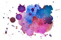 Multicolored watercolor splash texture blots background isolated. Grunge hand drawn blob, spot and droplets. Watercolour splatter Royalty Free Stock Photo