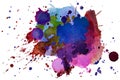 Multicolored watercolor splash texture blots background isolated. Grunge hand drawn blob, spot and droplets. Watercolour splatter Royalty Free Stock Photo