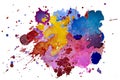 Multicolored watercolor splash texture blots background isolated. Grunge hand drawn blob, spot and droplets. Watercolour splatter Royalty Free Stock Photo